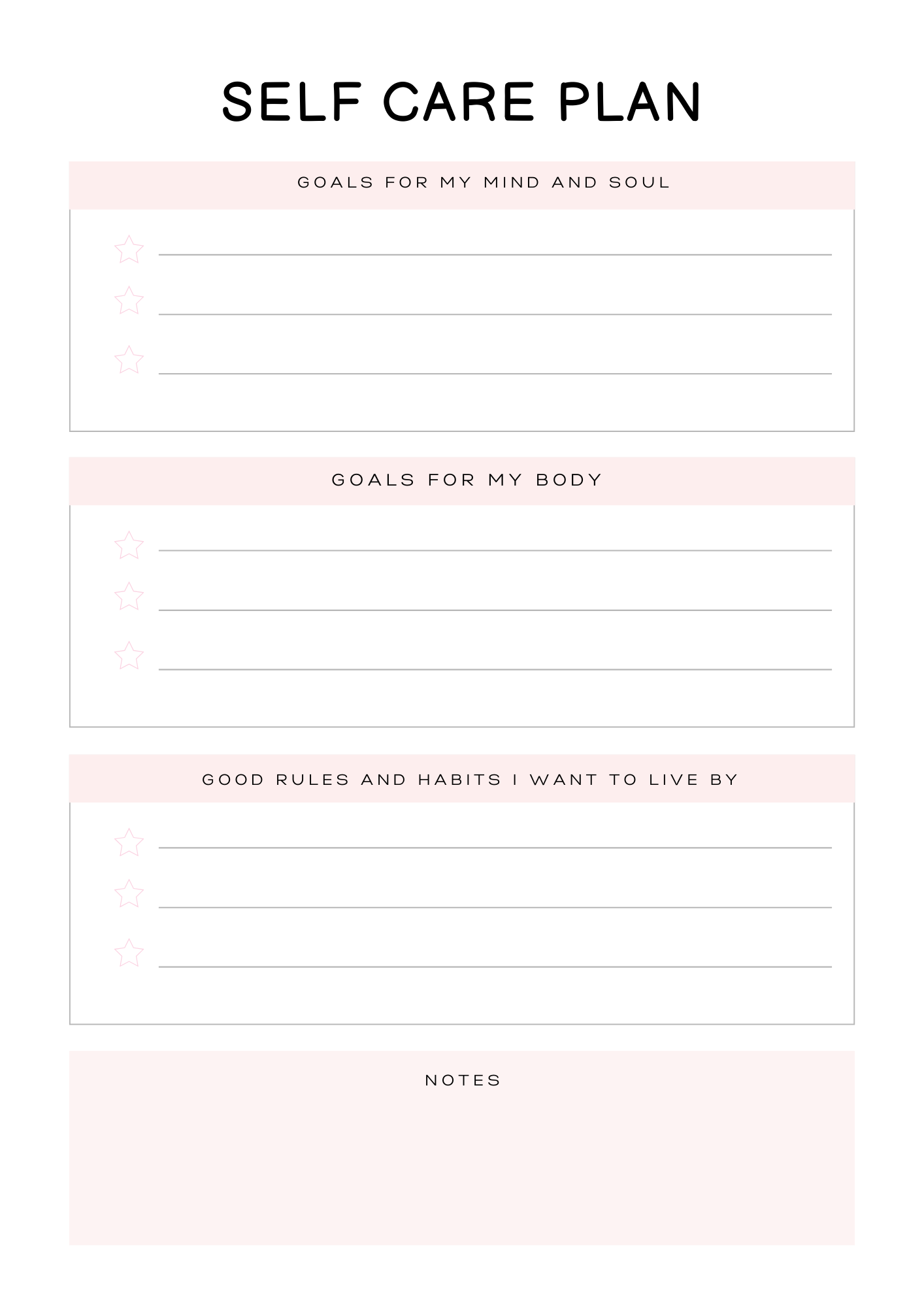 Self Care Planner