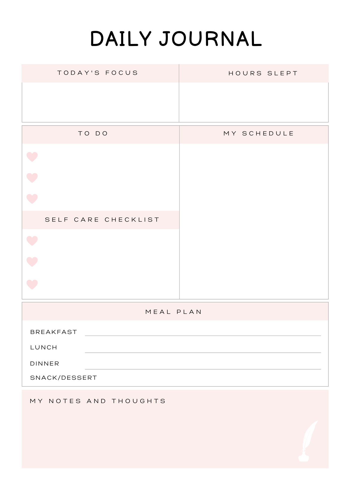 Self Care Planner