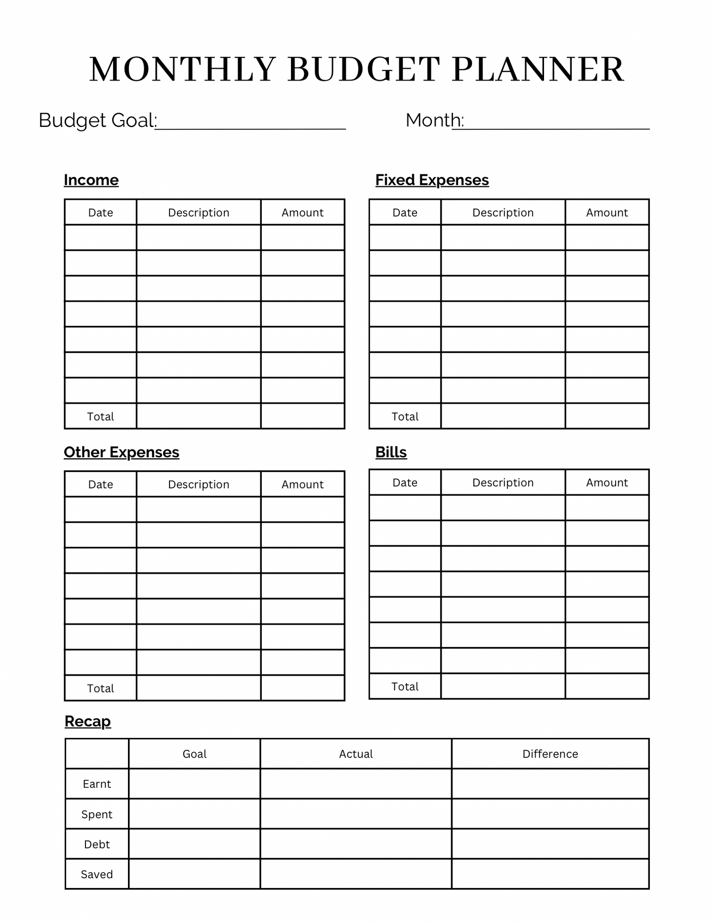 Monthly Budget Planner